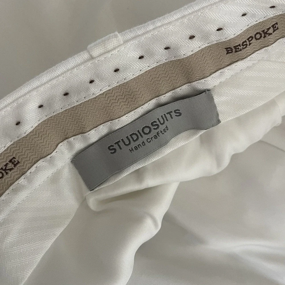 Bespoke StudioSuits Mens White Linen Dress Pants 36R Flat Front Tailored New